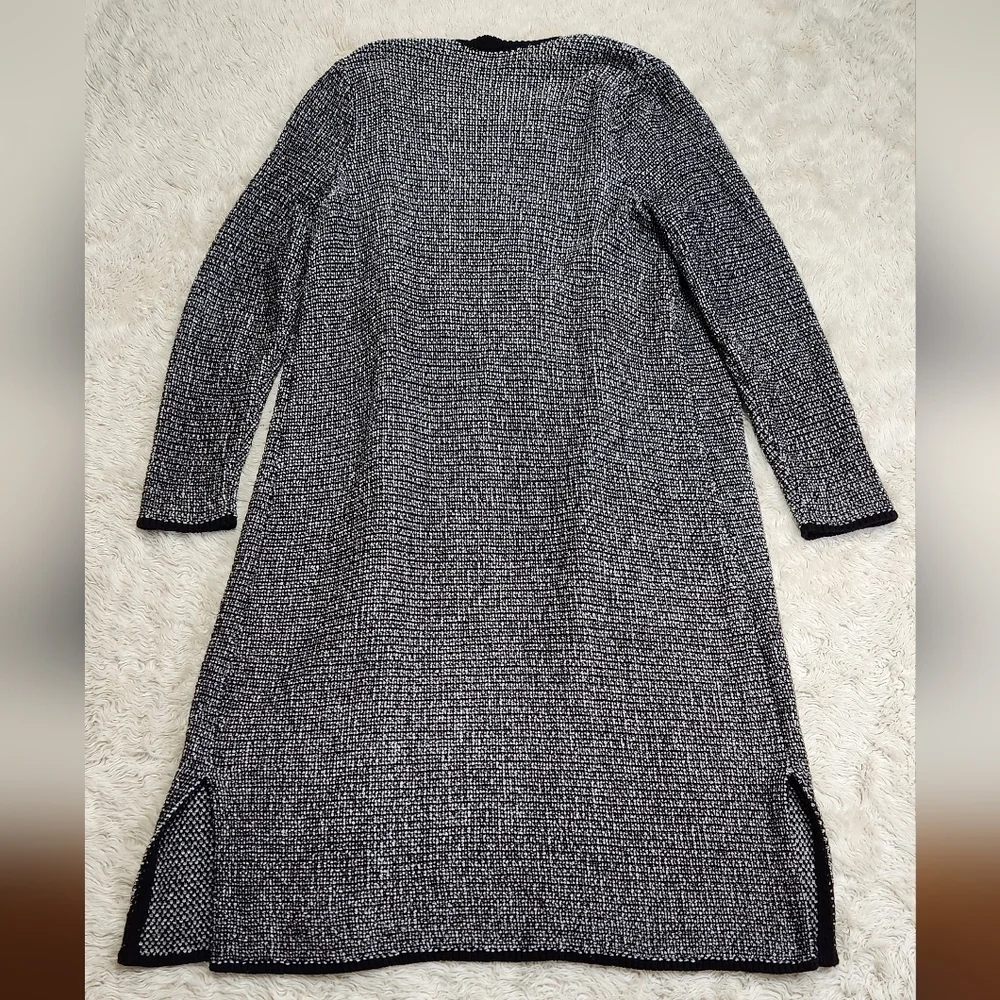 J.JILL Wearever Collection Black Knit Textured Tweed Long Duster Cardigan Sz M